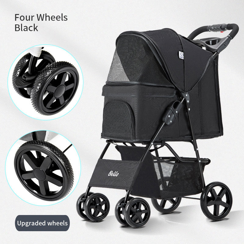 Pet Summer Cat Cart Light Dog Folding Pet Cart Four-Wheeled Dog Travel