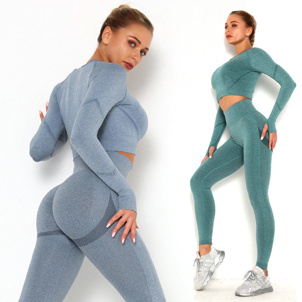 Seamless Gym Outfit Set – Top + Women's Leggings