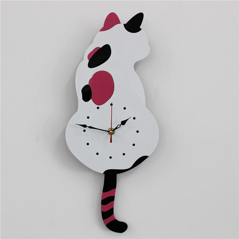 Cartoon Art Clock Home Decor Living Room Wagging Tail Cat Kids Room Creative Wall Clock