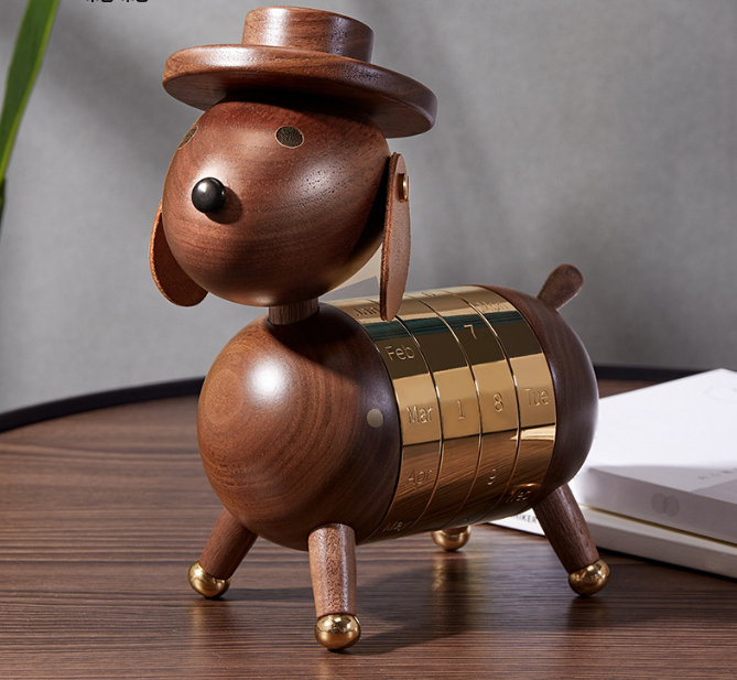 Artistic Creativity Gift Home European Decoration Wooden Crafts Gentleman Dog Calendar