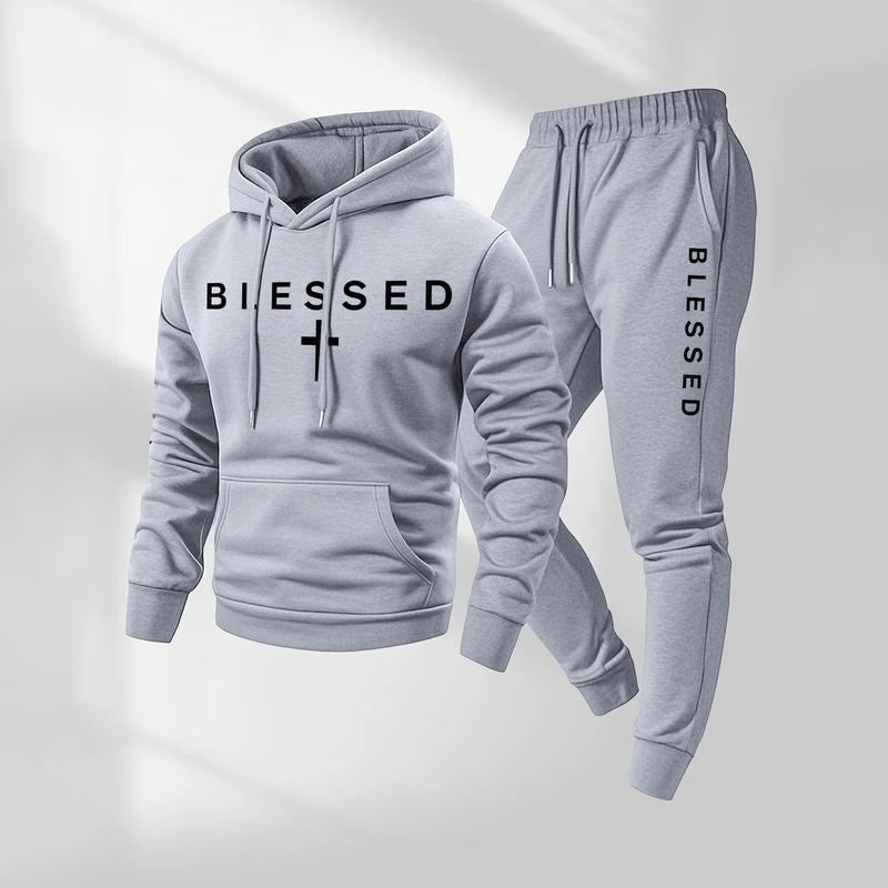 Conjunto de sudadera con capucha y pantalón casual con estampado gráfico para hombre, conjunto deportivo de dos piezas de ajuste holgado