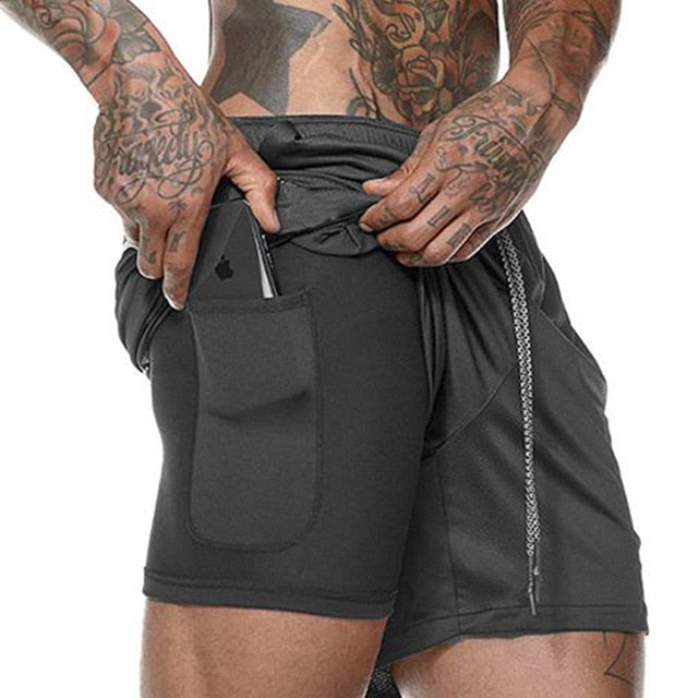 Men's 2-in-1 Running Shorts Men's Sports Shorts Quick-Drying Training Exercise Jogging Gym Shorts with Built-in Pocket Liner