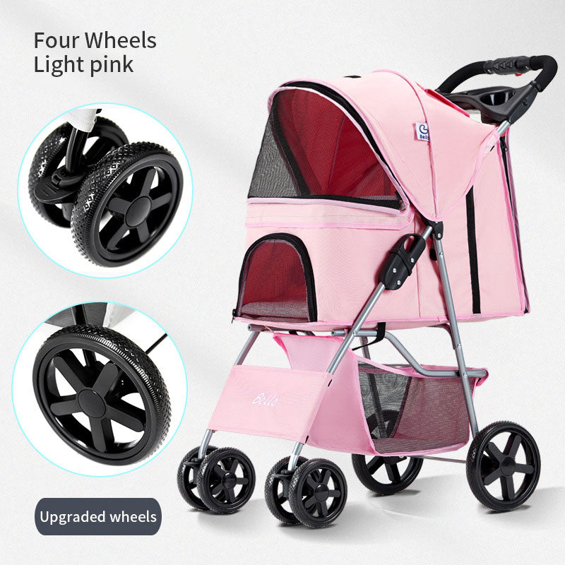 Pet Summer Cat Cart Light Dog Folding Pet Cart Four-Wheeled Dog Travel