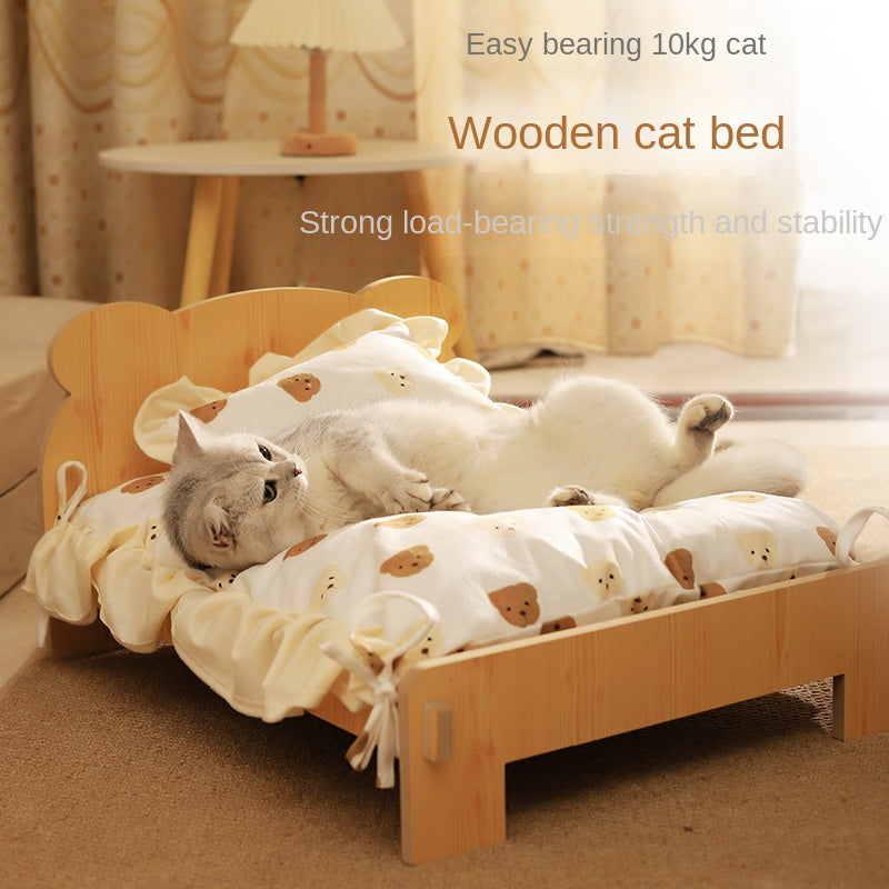 Universal Pet Bed Pet Nest Dog Nest Removable Solid Wood Bed Cute Kitten Princess Bed Pet Supplies