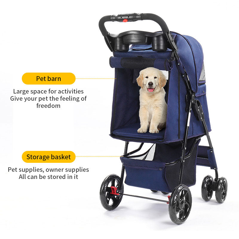 Pet Summer Cat Cart Light Dog Folding Pet Cart Four-Wheeled Dog Travel