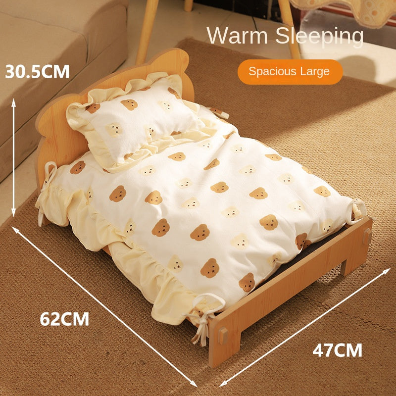 Universal Pet Bed Pet Nest Dog Nest Removable Solid Wood Bed Cute Kitten Princess Bed Pet Supplies
