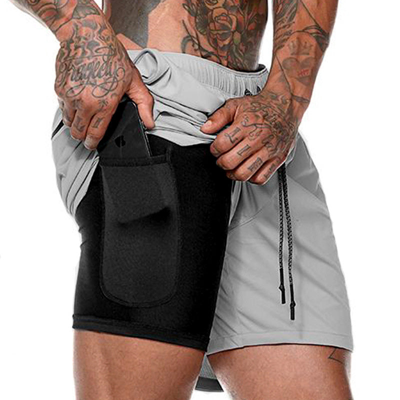 Men's 2-in-1 Running Shorts Men's Sports Shorts Quick-Drying Training Exercise Jogging Gym Shorts with Built-in Pocket Liner