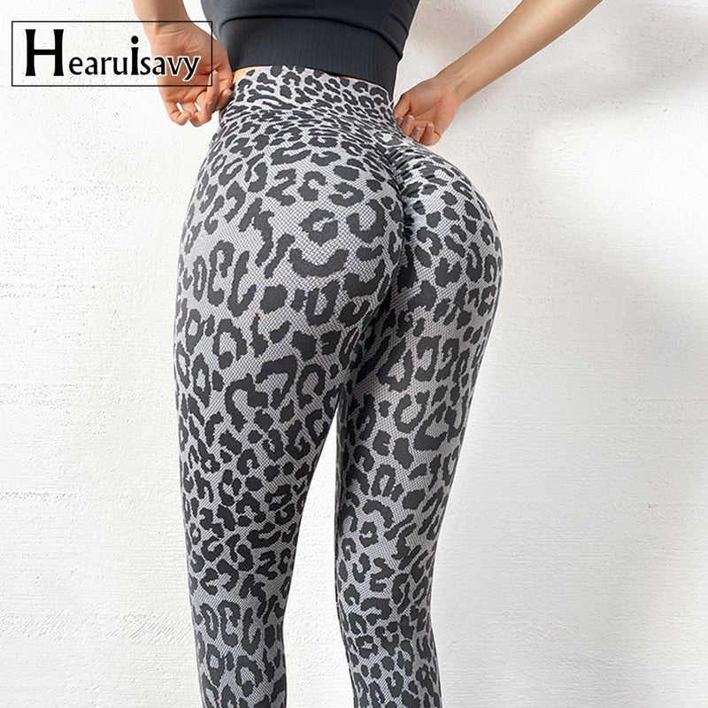 Leopard Print High Waist Women's Leggings - Scrunch Butt