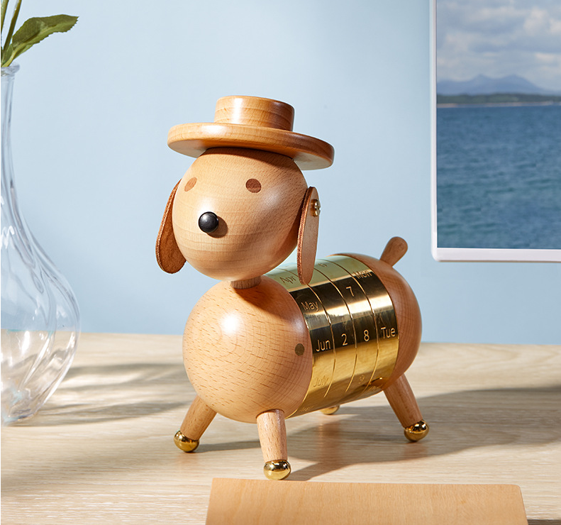Artistic Creativity Gift Home European Decoration Wooden Crafts Gentleman Dog Calendar