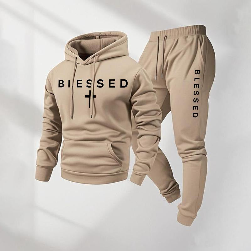 Conjunto de sudadera con capucha y pantalón casual con estampado gráfico para hombre, conjunto deportivo de dos piezas de ajuste holgado