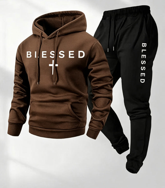 Conjunto de sudadera con capucha y pantalón casual con estampado gráfico para hombre, conjunto deportivo de dos piezas de ajuste holgado