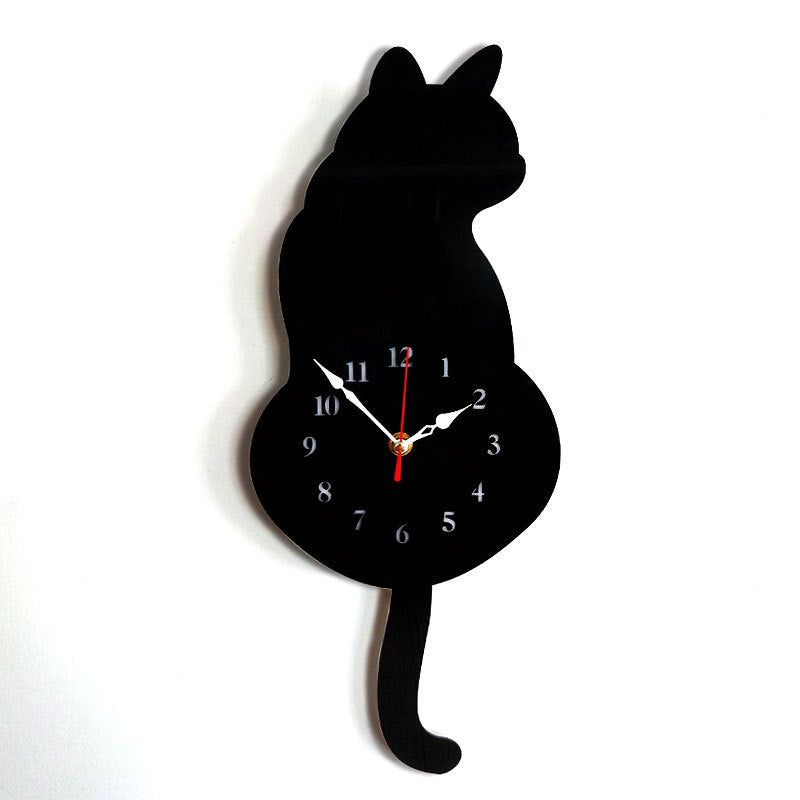 Cartoon Art Clock Home Decor Living Room Wagging Tail Cat Kids Room Creative Wall Clock