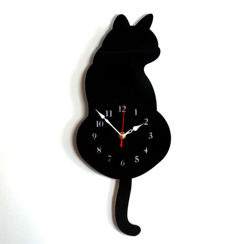 Cartoon Art Clock Home Decor Living Room Wagging Tail Cat Kids Room Creative Wall Clock