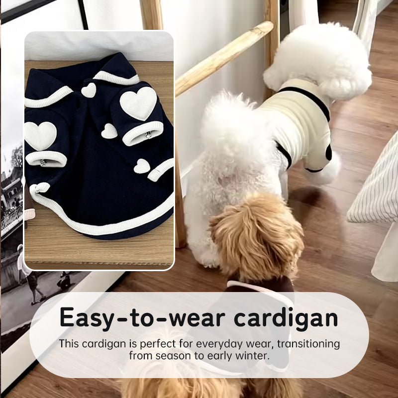 Pet pajamas, plush onesie, Bichon warm vest, heart-print winter dog clothes, two-leg snap-button puppy outfits.