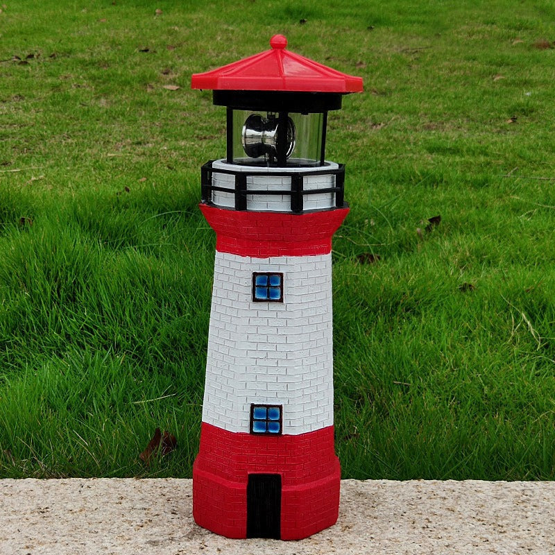Outdoor garden decoration solar resin rotating lighthouse