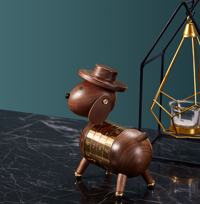 Artistic Creativity Gift Home European Decoration Wooden Crafts Gentleman Dog Calendar