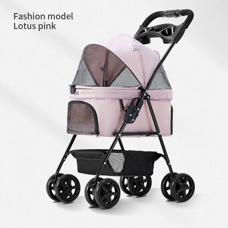 Pet Summer Cat Cart Light Dog Folding Pet Cart Four-Wheeled Dog Travel