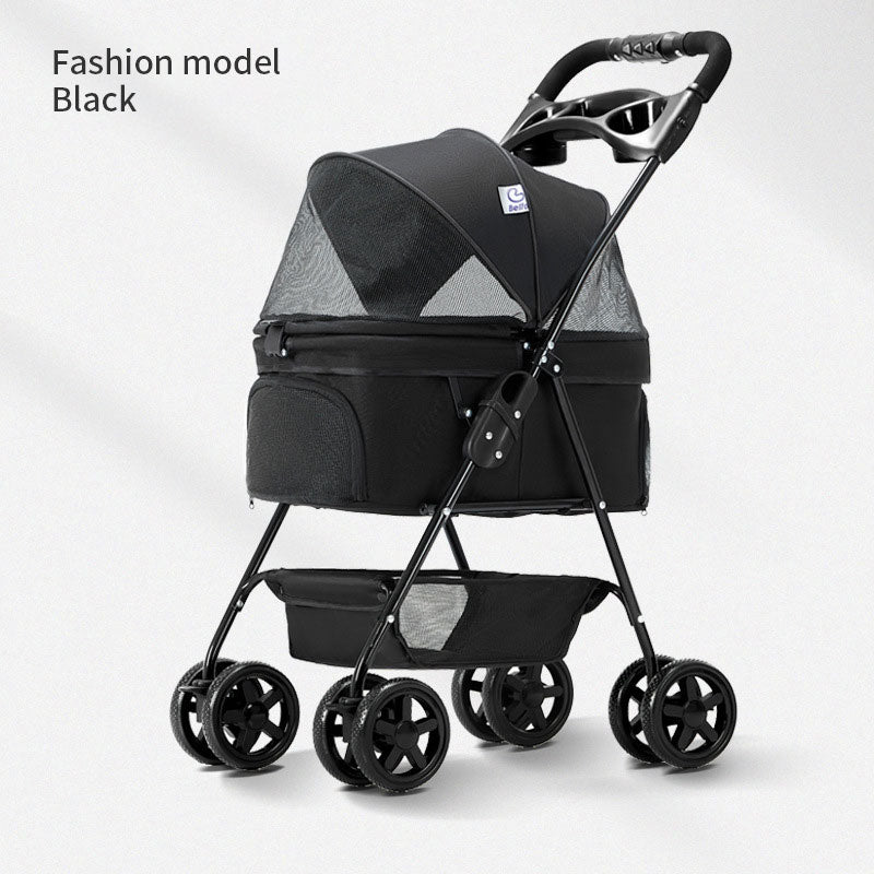 Pet Summer Cat Cart Light Dog Folding Pet Cart Four-Wheeled Dog Travel