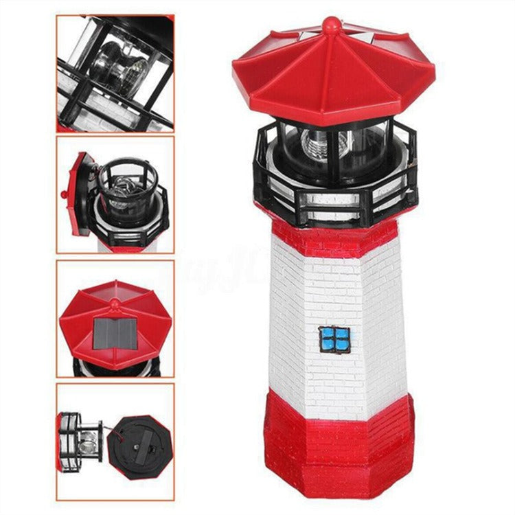 Outdoor garden decoration solar resin rotating lighthouse