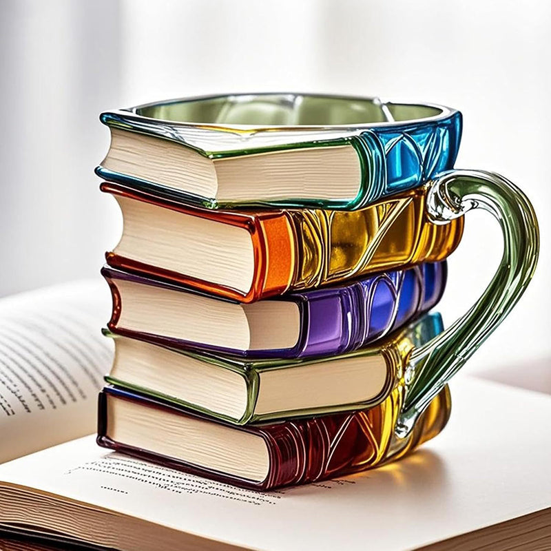 3D painted book cup unique stacked book coffee cup