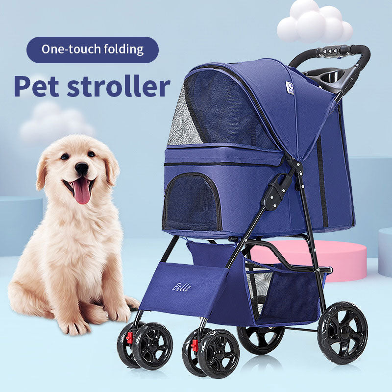 Pet Summer Cat Cart Light Dog Folding Pet Cart Four-Wheeled Dog Travel