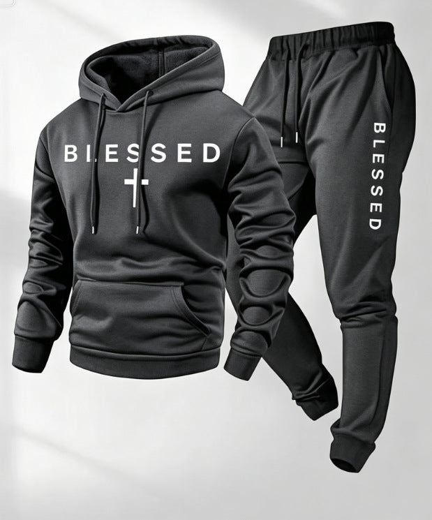 Conjunto de sudadera con capucha y pantalón casual con estampado gráfico para hombre, conjunto deportivo de dos piezas de ajuste holgado