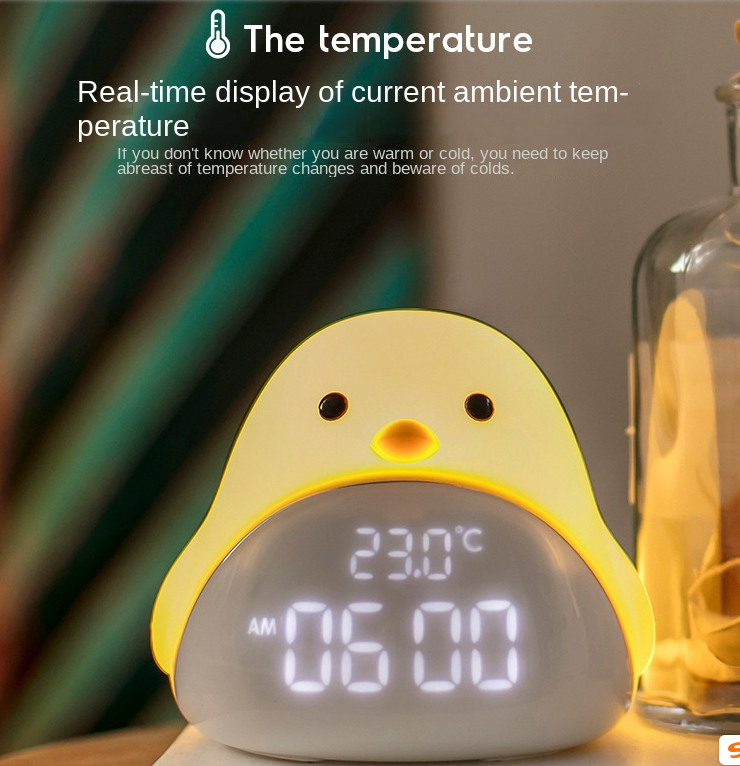 Time Bird LED Bedside Night Light, Cartoon Student Silent Electronic Clock with USB Charging for Bedroom and Dormitory