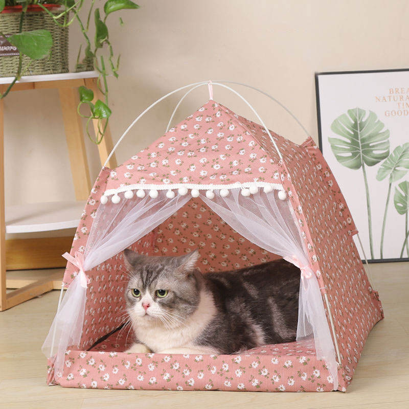 Hot Sale Pet Dog Cat Teepee Tent Bed Puppy Tent Indoor Pet Tent Stripe Canvas Teepee For Pet Cage Tent