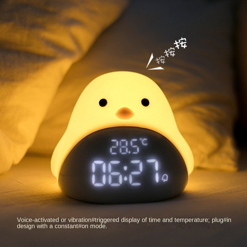 Time Bird LED Bedside Night Light, Cartoon Student Silent Electronic Clock with USB Charging for Bedroom and Dormitory