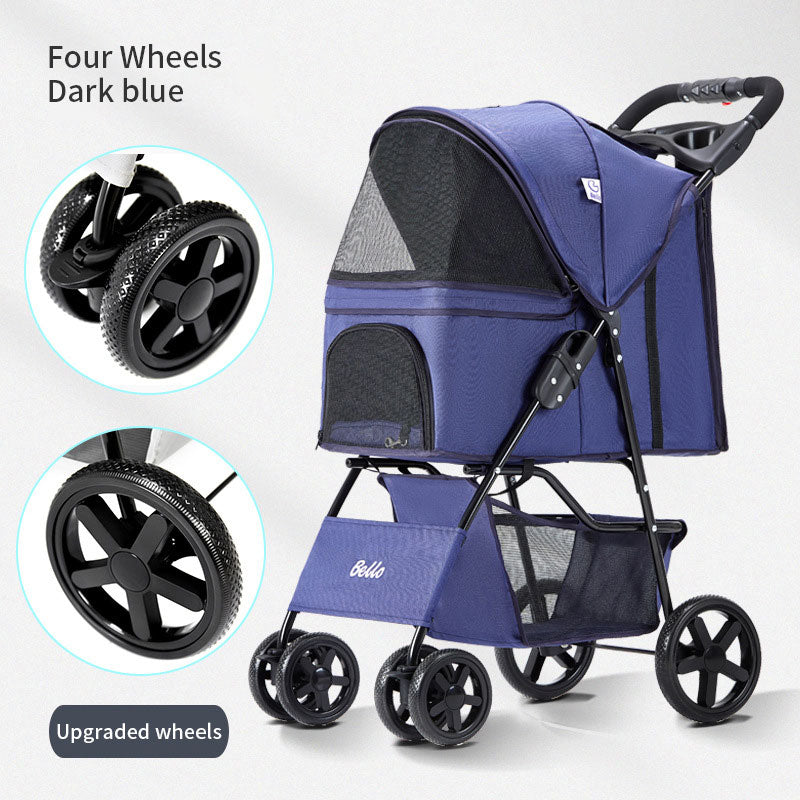 Pet Summer Cat Cart Light Dog Folding Pet Cart Four-Wheeled Dog Travel