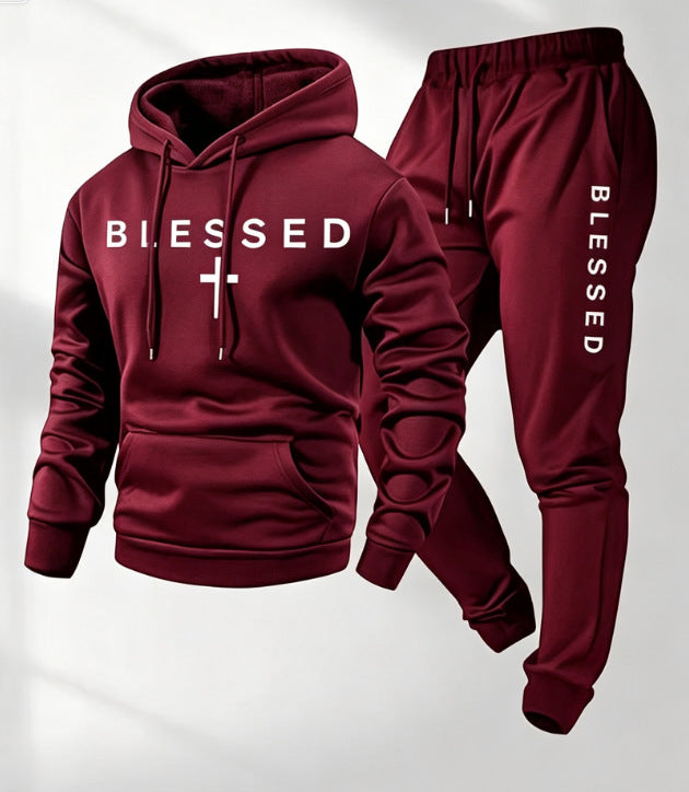 Conjunto de sudadera con capucha y pantalón casual con estampado gráfico para hombre, conjunto deportivo de dos piezas de ajuste holgado