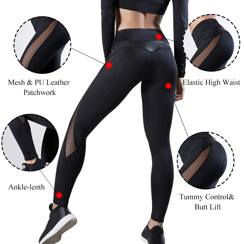 High Waist Mesh Yoga Women's Leggings – Push Up