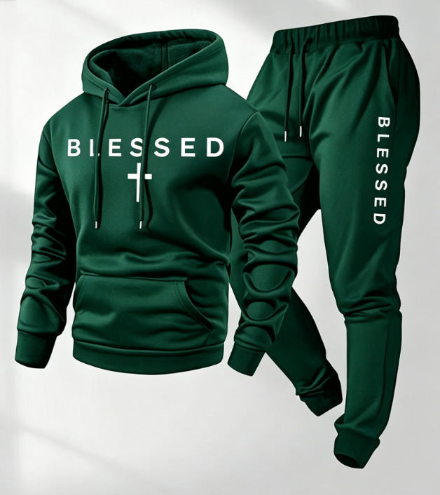 Conjunto de sudadera con capucha y pantalón casual con estampado gráfico para hombre, conjunto deportivo de dos piezas de ajuste holgado