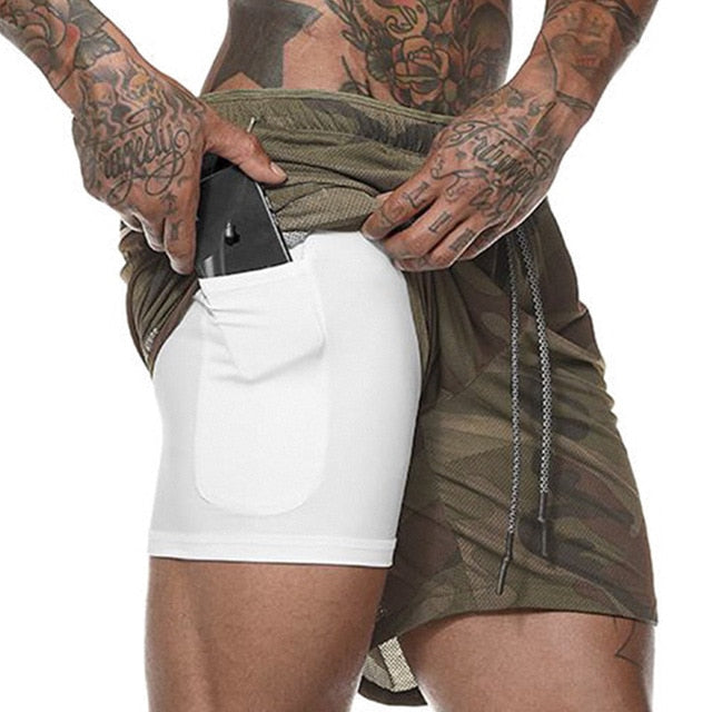 Men's 2-in-1 Running Shorts Men's Sports Shorts Quick-Drying Training Exercise Jogging Gym Shorts with Built-in Pocket Liner