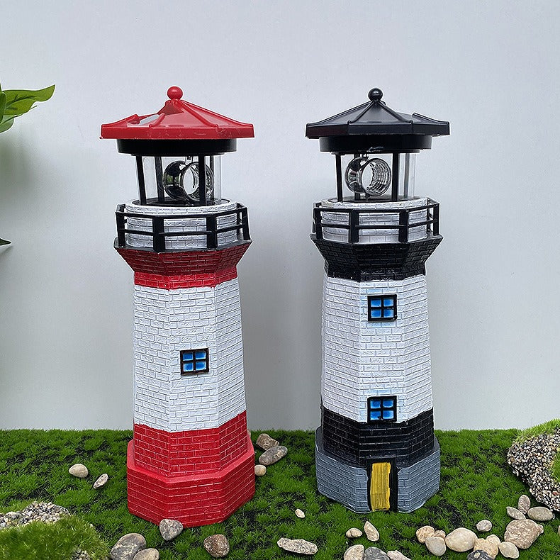 Outdoor garden decoration solar resin rotating lighthouse