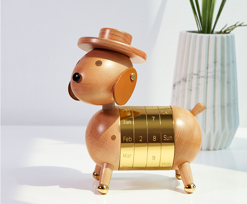 Artistic Creativity Gift Home European Decoration Wooden Crafts Gentleman Dog Calendar