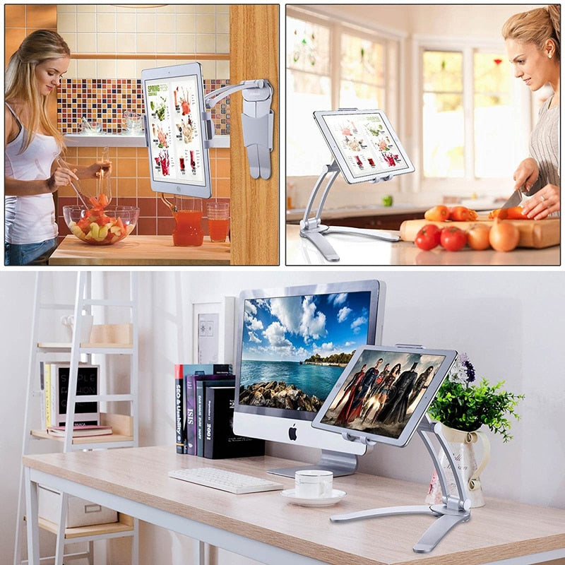 Kitchen Tablet Stand Wall Desk Tablet Mount Stand Fit For 5-10.5 inch Width Tablet Metal Bracket Smartphones Holders