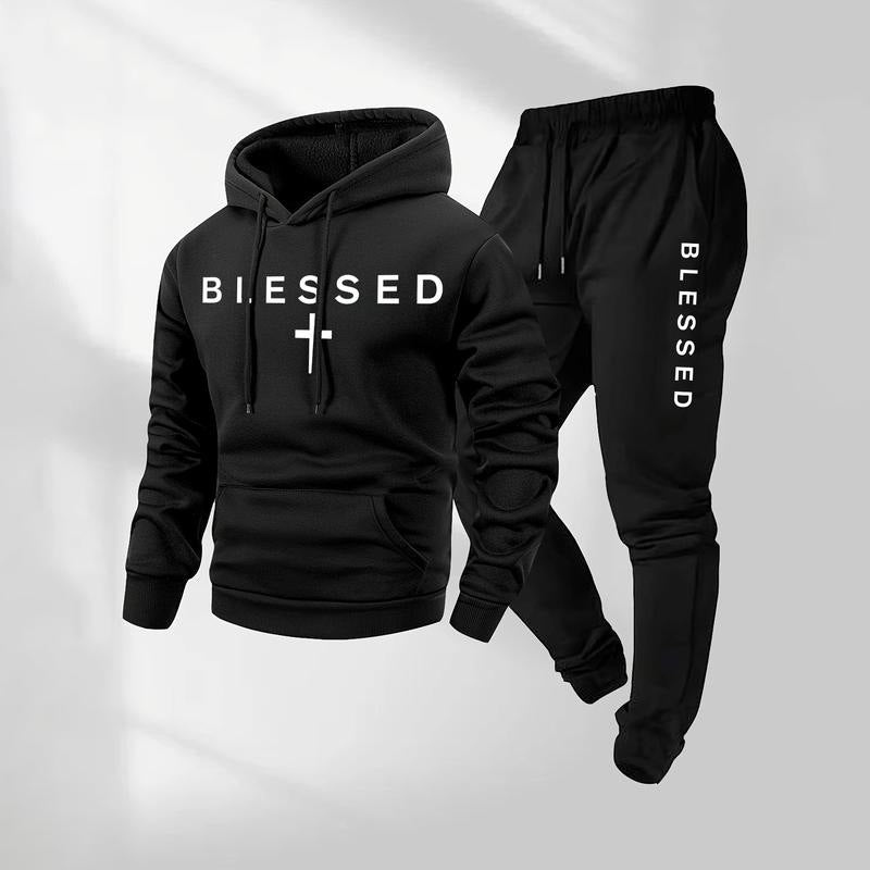 Conjunto de sudadera con capucha y pantalón casual con estampado gráfico para hombre, conjunto deportivo de dos piezas de ajuste holgado