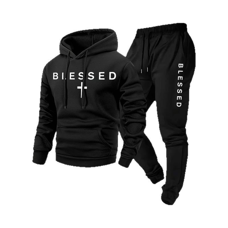 Conjunto de sudadera con capucha y pantalón casual con estampado gráfico para hombre, conjunto deportivo de dos piezas de ajuste holgado