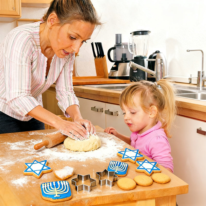 Hanukkah Cookie Cutter Set - 5 Piece Stainless Steel Dreidel, Torah, and Menorah Cookie Molds