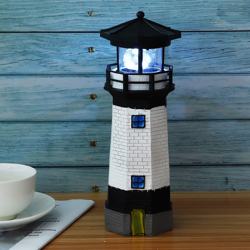 Outdoor garden decoration solar resin rotating lighthouse