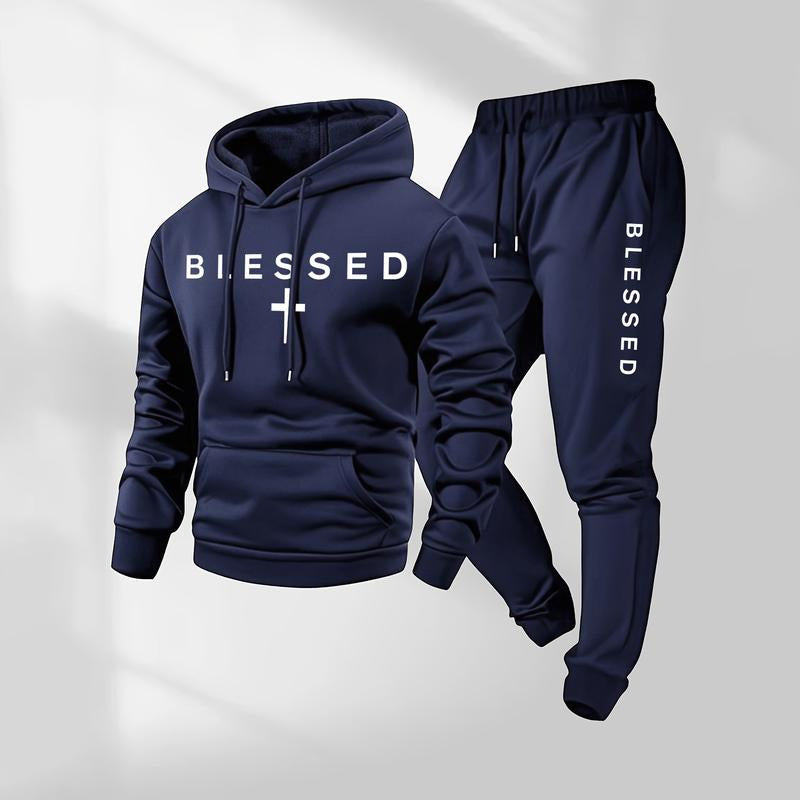 Conjunto de sudadera con capucha y pantalón casual con estampado gráfico para hombre, conjunto deportivo de dos piezas de ajuste holgado