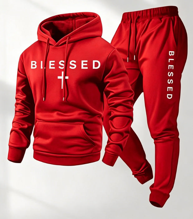 Conjunto de sudadera con capucha y pantalón casual con estampado gráfico para hombre, conjunto deportivo de dos piezas de ajuste holgado