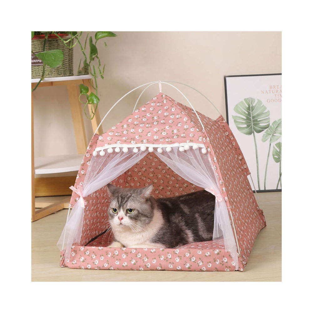 Hot Sale Pet Dog Cat Teepee Tent Bed Puppy Tent Indoor Pet Tent Stripe Canvas Teepee For Pet Cage Tent